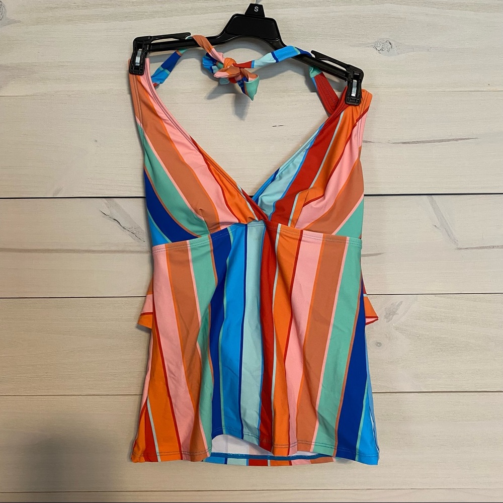 GIBSON LATIMER striped halter tankini top sz XS
